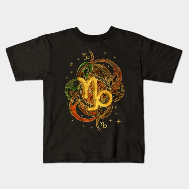 Capricorn Zodiac Sign Earth element Kids T-Shirt by Nartissima